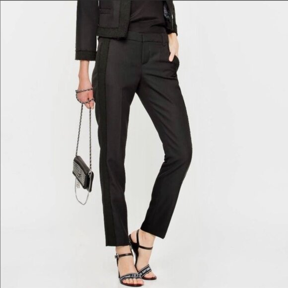 ZADIG & VOLTAIRE 100% WOOL TUXEDO STRIPE PRUNE BANDS TAPERED TROUSER PANT sz 34 - Picture 1 of 8